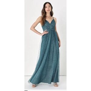 Lulus Lured Dark Teal Green Maxi Dress Size M Formal Romantic